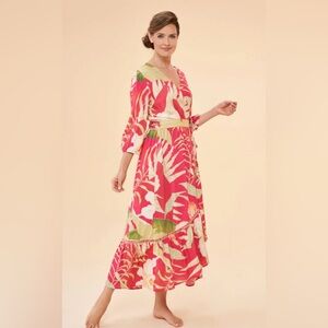 Powder Limited Edition Delicate Tropical Hawaiian Wrap Maxi Dress NWT Vacation